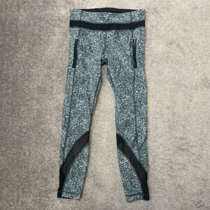 Lululemon Pants Womens 6 Teal Blue White Leggings Cropped Zipper Pocket Athletic